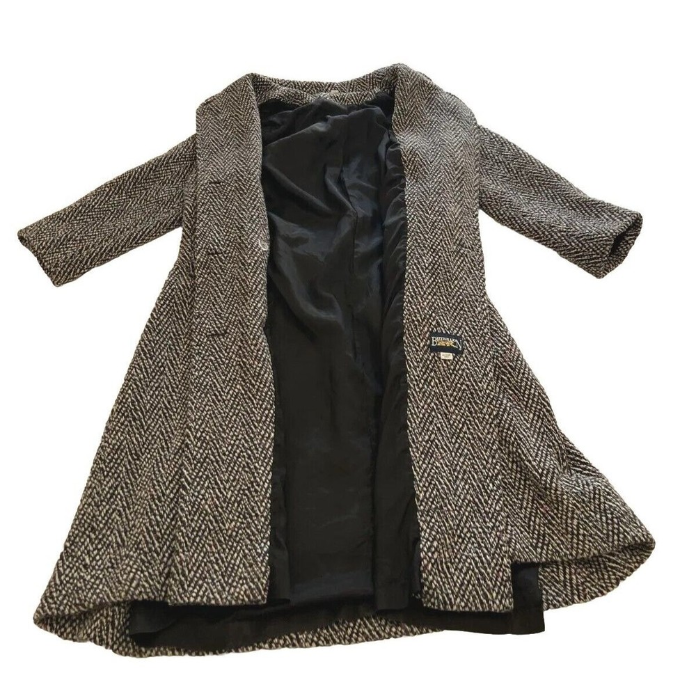 Vintage 80s British Lion Wool Trench Coat Black/White Womens Size 8 Herringbone - Picture 13 of 16